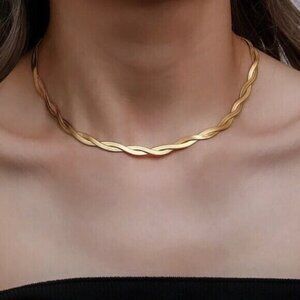 Gold Herringbone Twist Necklace Waterproof Necklace Gorgeous Layering Necklace
